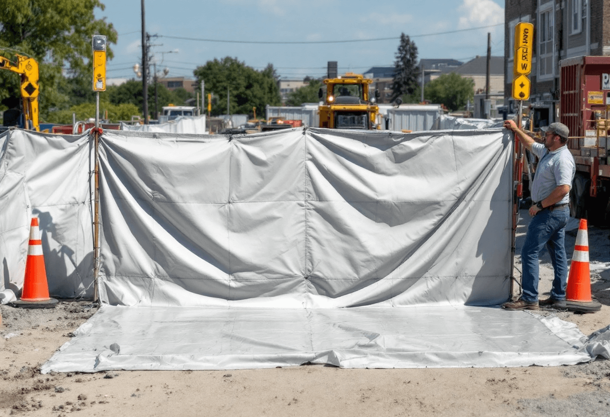 Barrière de chantier avec bâche de sécurité imprimée